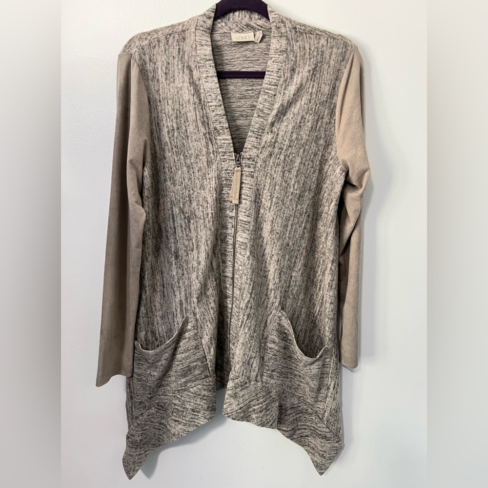 LOGO Lori Goldstein Zipped Knit Cardigan